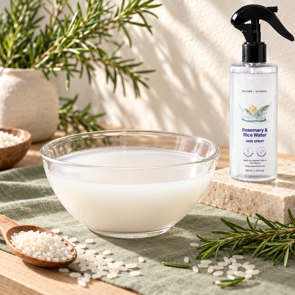 Rosemary Water and Rice Water |100% Natural Extract | Soft & Smooth Hair Non-Greasy & Fast Absorbing | 200 ml