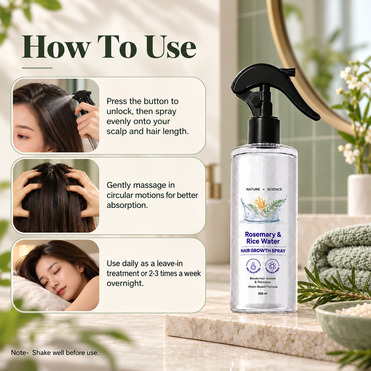 Rosemary Water and Rice Water |100% Natural Extract | Soft & Smooth Hair Non-Greasy & Fast Absorbing | 200 ml