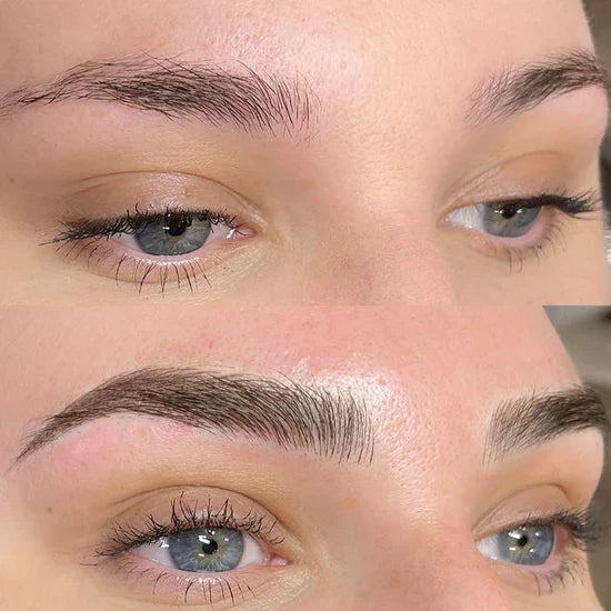 Customer eyebrow makeup result using the micro-fork pen