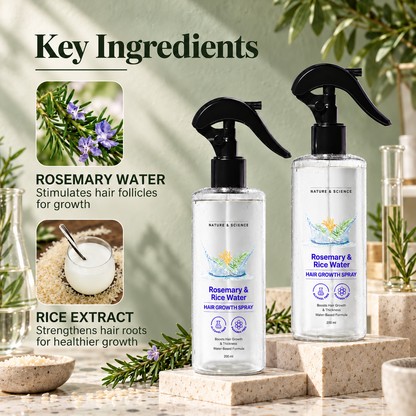 Rosemary Water and Rice Water |100% Natural Extract | Soft & Smooth Hair Non-Greasy & Fast Absorbing | 200 ml