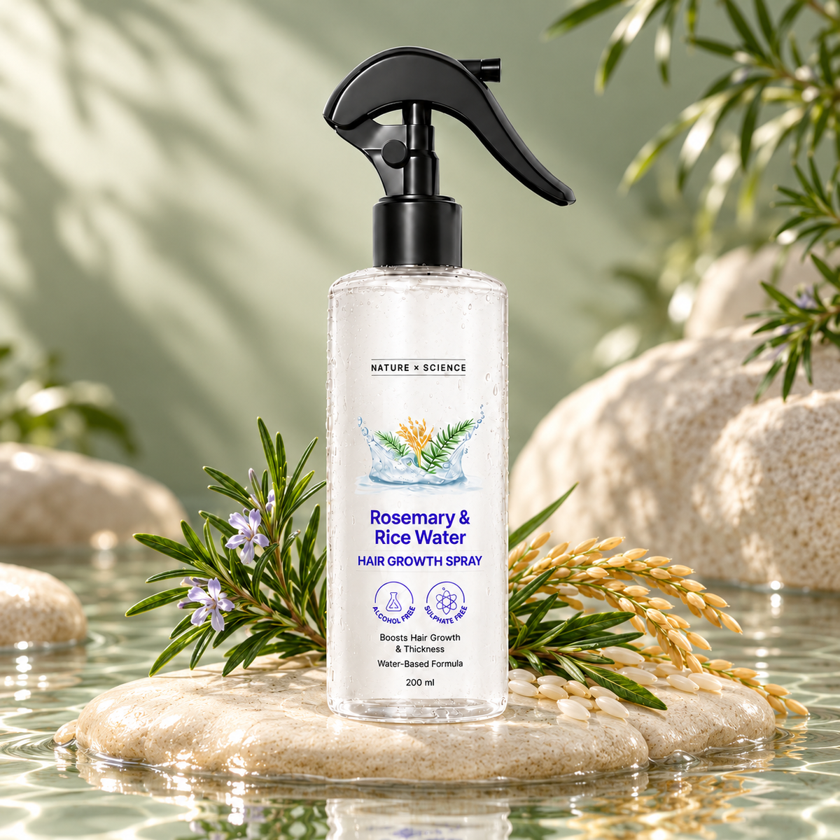 Rosemary Water and Rice Water |100% Natural Extract | Soft & Smooth Hair Non-Greasy & Fast Absorbing | 200 ml