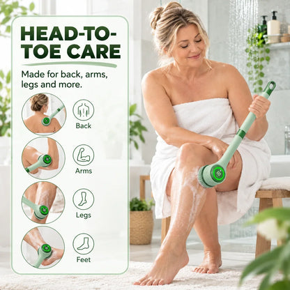 5-in-1 Electric Body Scrubber – Long Handle Shower Brush with 5 Interchangeable Heads