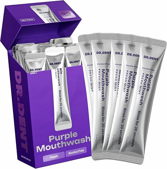 Purple Teeth Whitening Mouthwash Packets - Instant Yellow Neutralizing & Long-Lasting Fresh Breath