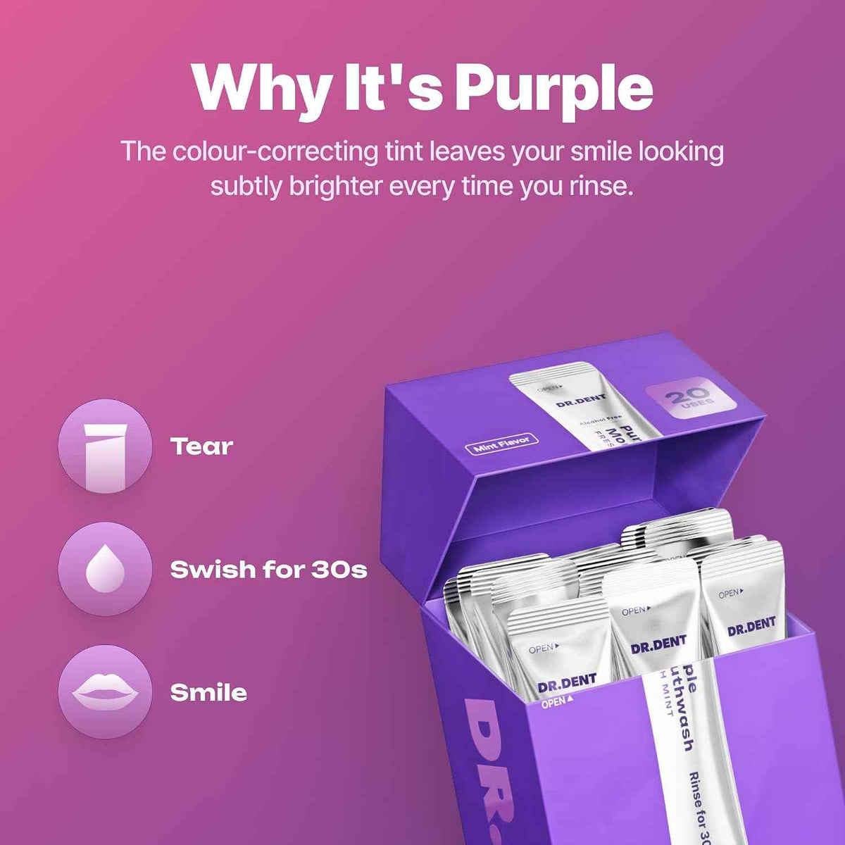 Instant Teeth Whitening Purple Mouthwash Solution