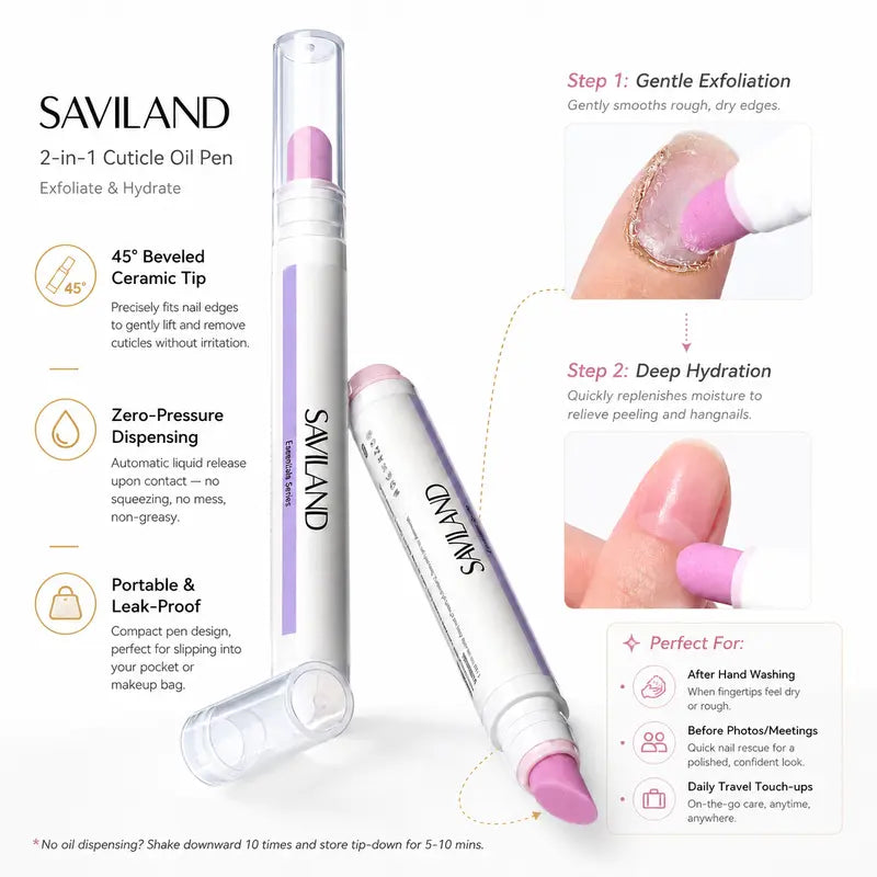 SAVILAND Ceramic Cuticle Oil Pusher Pens – Four-Pack