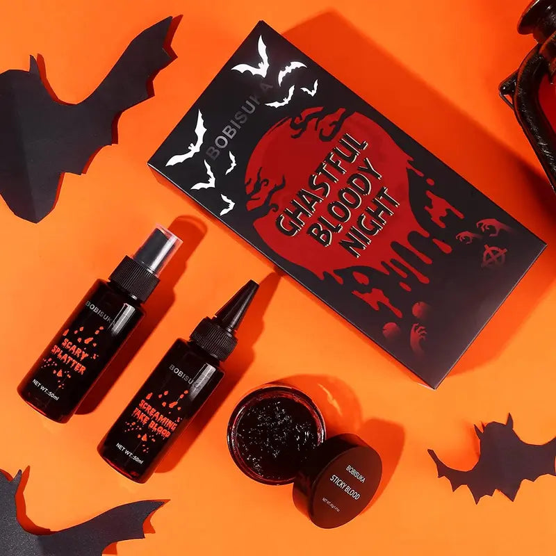 BOBISUKA Halloween Fake Blood Makeup Kit - 3pcs