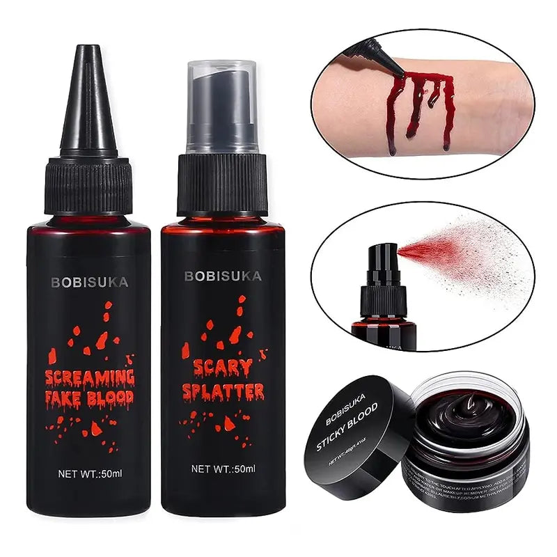 BOBISUKA Halloween Fake Blood Makeup Kit - 3pcs