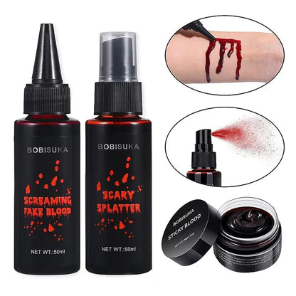 BOBISUKA Halloween Fake Blood Makeup Kit - 3pcs