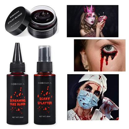 BOBISUKA Halloween Fake Blood Makeup Kit - 3pcs