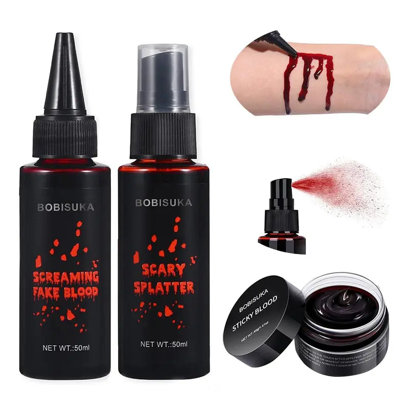 BOBISUKA Halloween Fake Blood Makeup Kit - 3pcs