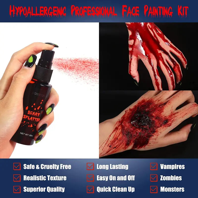 BOBISUKA Halloween Fake Blood Makeup Kit - 3pcs